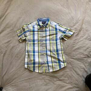 WRANGLER JEANS CO Yellow/Blue/Grey PLAID SHORT SLEEVE BUTTON DOWN SHIRT